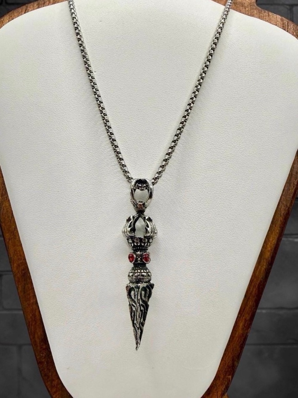 Silver Gothic Dagger Pendant Necklace Red Crystal Medieval Punk Grunge